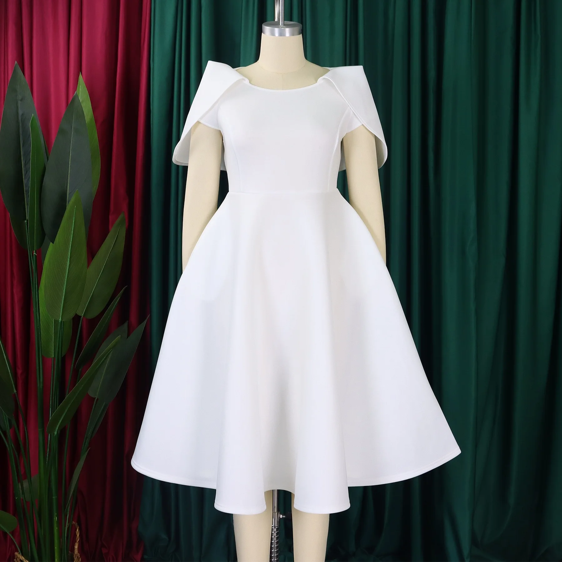 Elegant Dresses Woman 2024 Wedding Party Off the Shoulder Puff Sleeve A Line Pleated Mid Calf Luxury Birthday Night Vestidos Hot