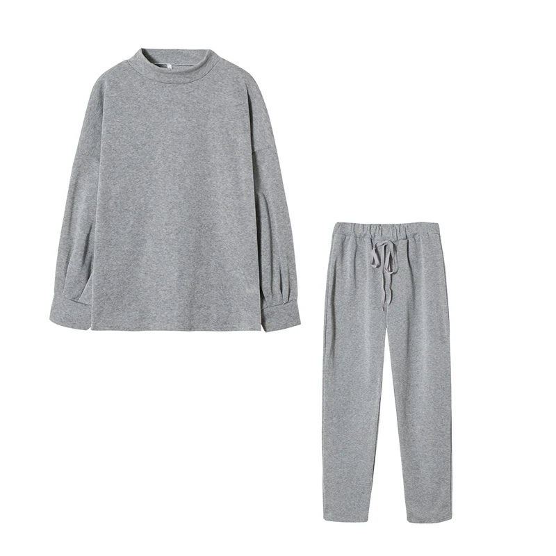2025 Autumn and Winter Women's Sweater High Collar Casual Pure Color Trousers Two-piece Set