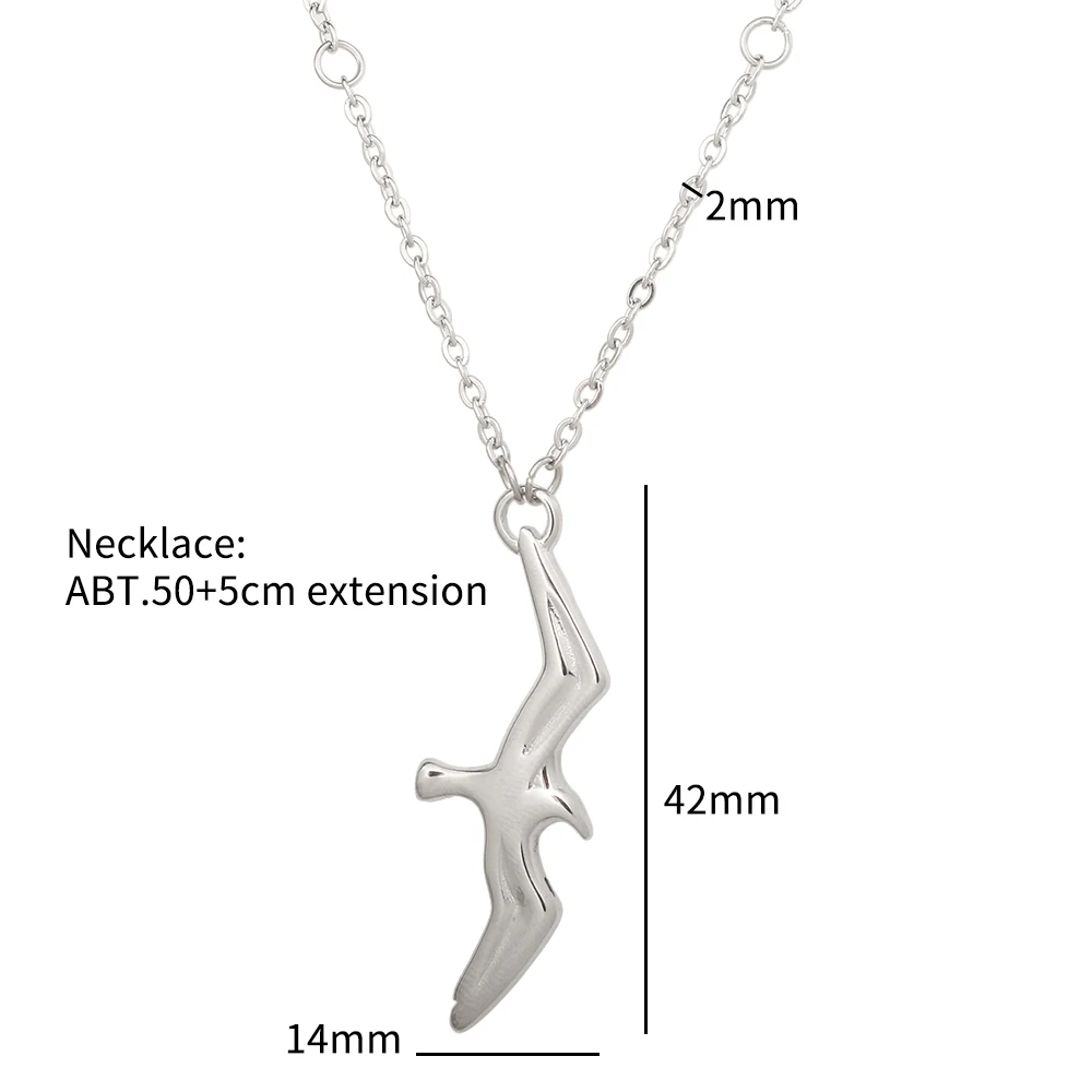 Trendy Stainless Steel T S Seagull Pendant Necklace Bird Charm Chain Necklace for Women Men Couple Jewelry