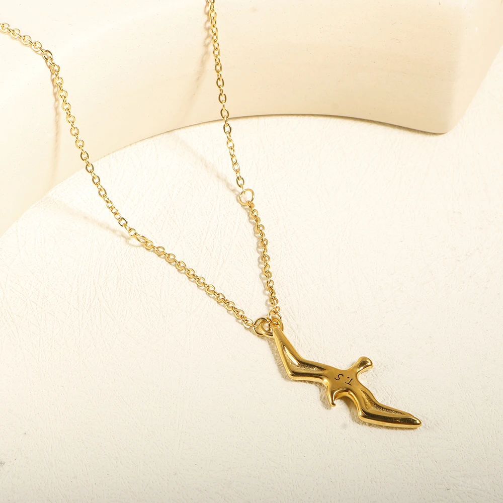 Trendy Stainless Steel T S Seagull Pendant Necklace Bird Charm Chain Necklace for Women Men Couple Jewelry
