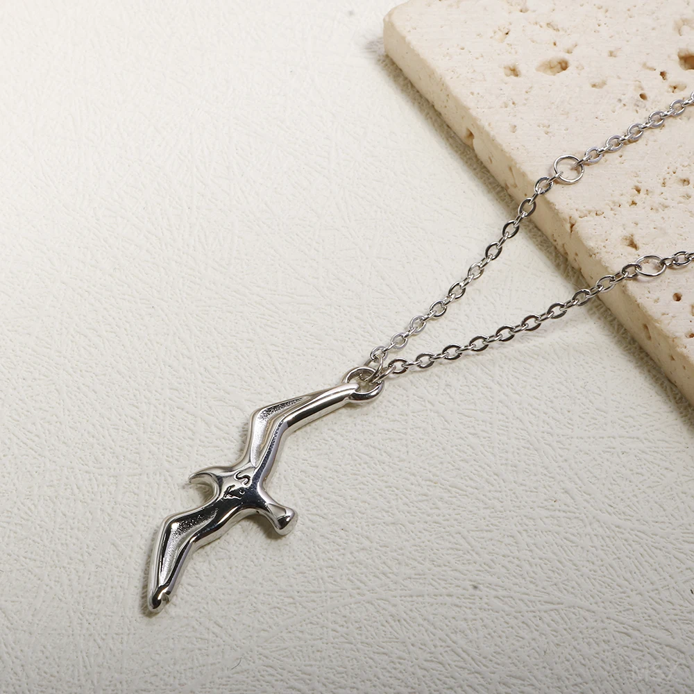 Trendy Stainless Steel T S Seagull Pendant Necklace Bird Charm Chain Necklace for Women Men Couple Jewelry