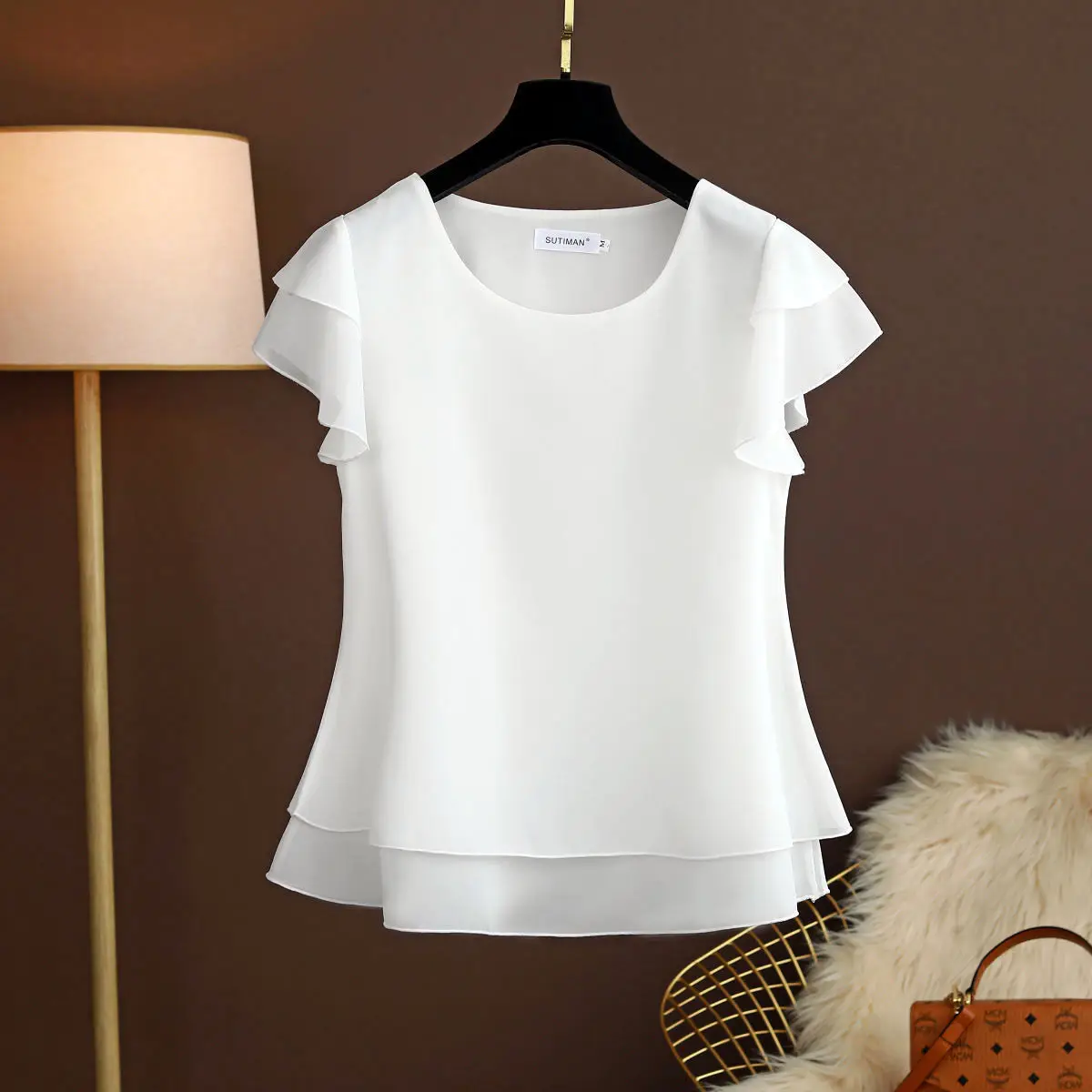 Fashion Brand Summer Oversized Loose and Thin Casual Blouse Top Short Sleeve Chiffon Top White Blouse Green Women’s Tops M-6XL