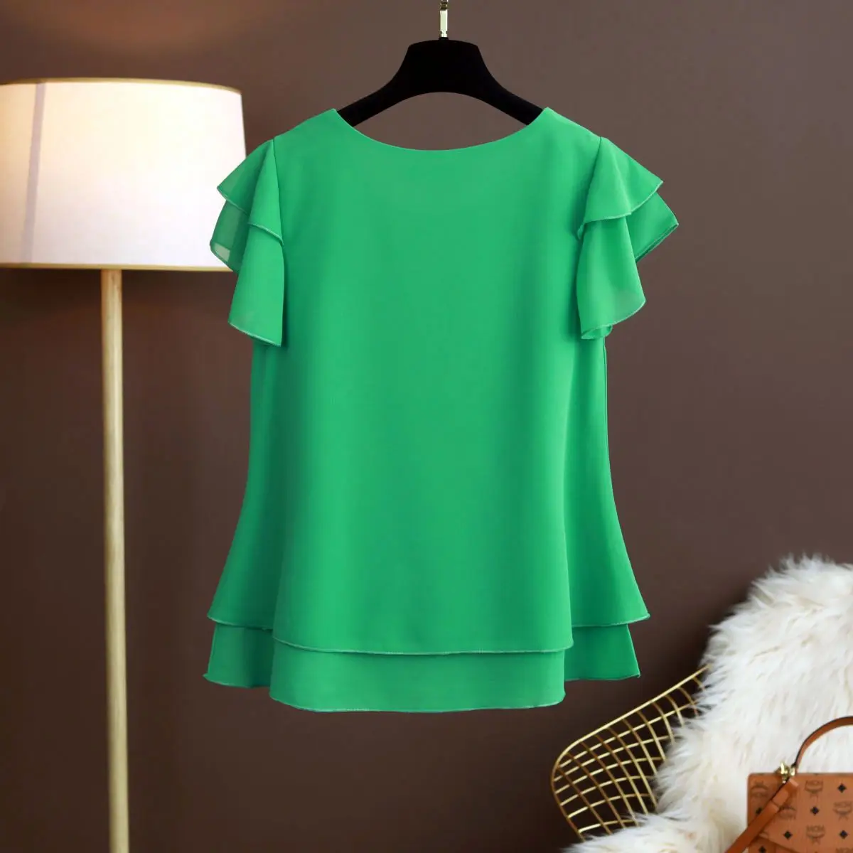 Fashion Brand Summer Oversized Loose and Thin Casual Blouse Top Short Sleeve Chiffon Top White Blouse Green Women’s Tops M-6XL