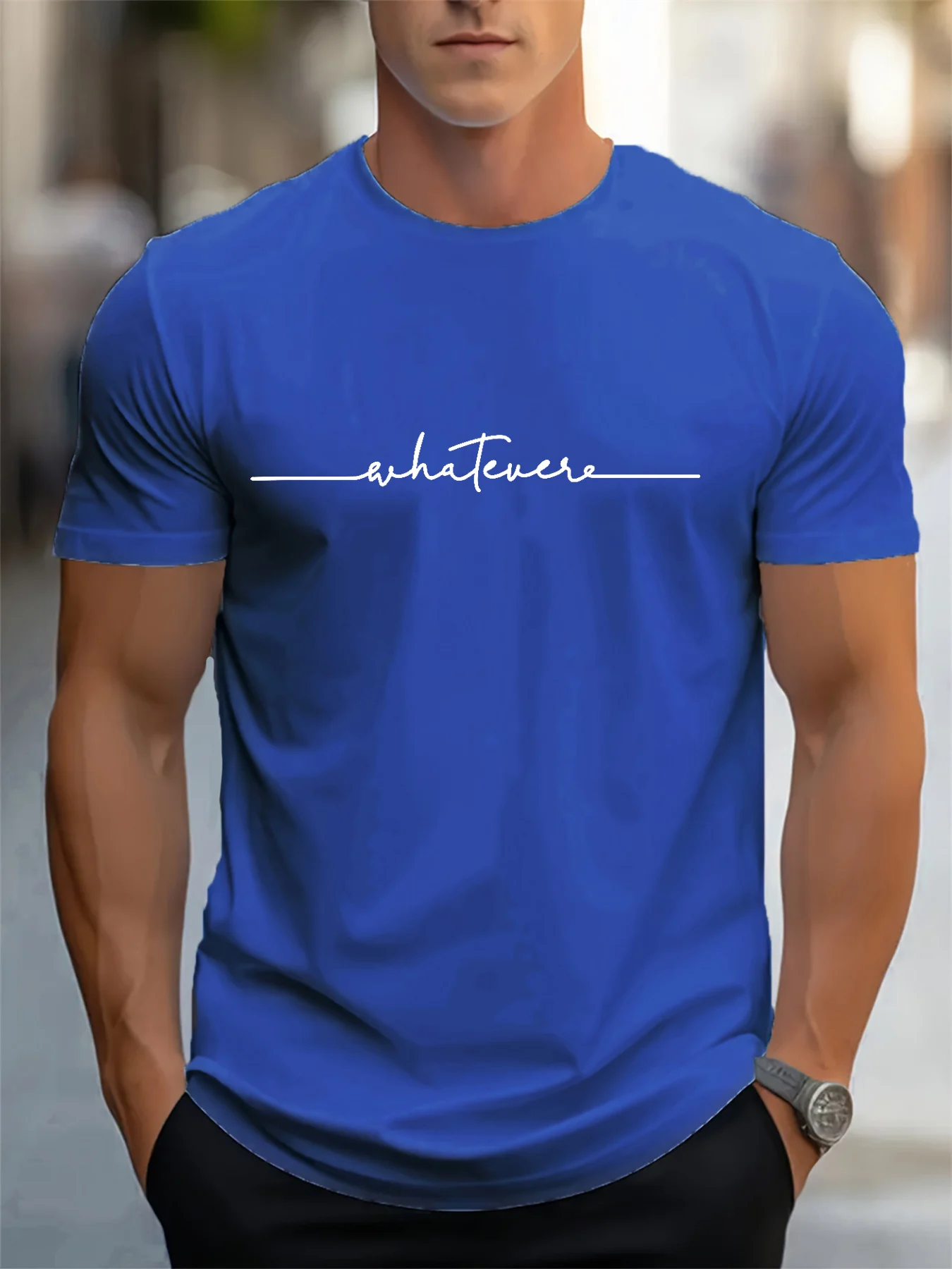 Men's Summer Casual Loose Size 100% Cotton Letter Print Round Neck Short Sleeve T-shirt Top