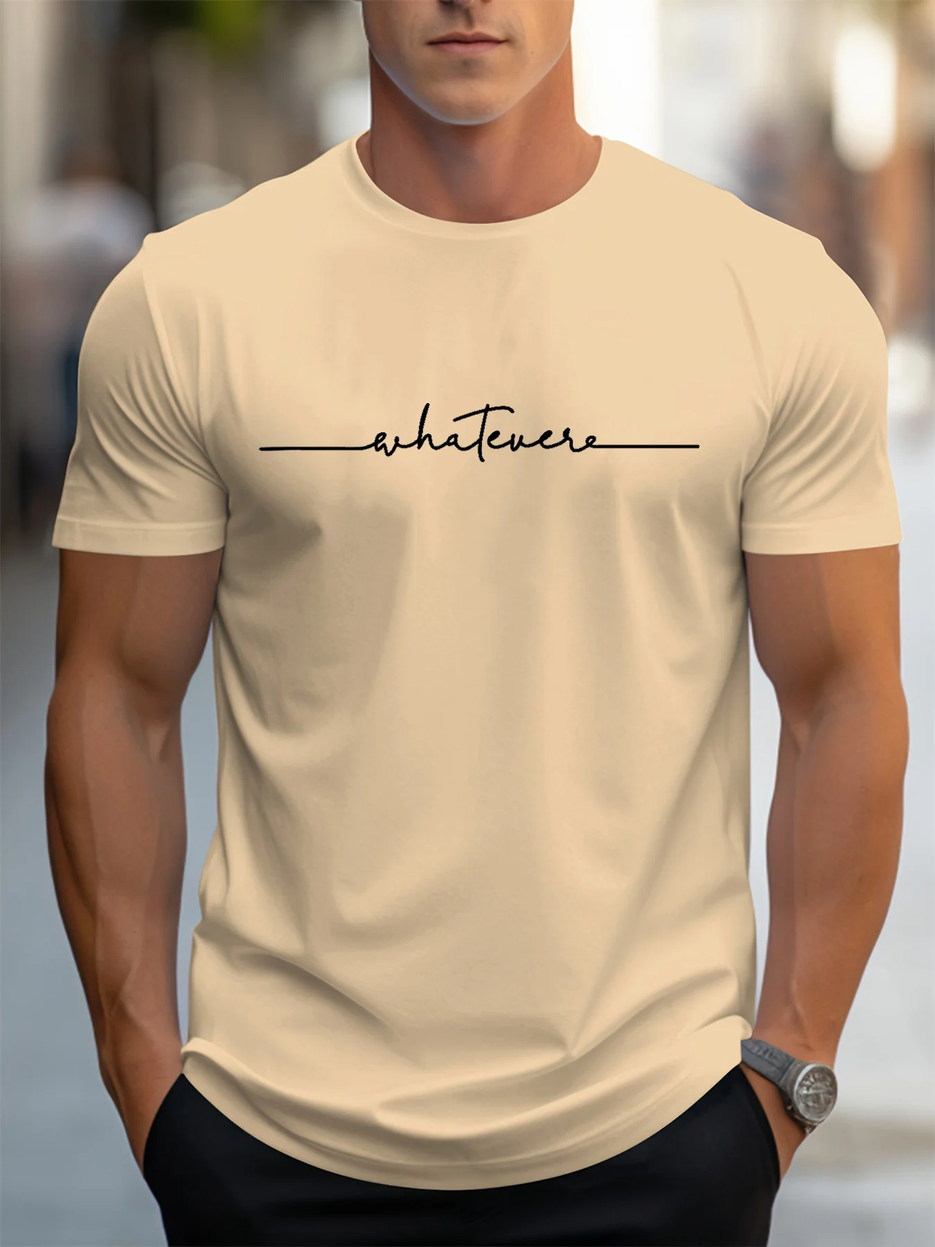 Men's Summer Casual Loose Size 100% Cotton Letter Print Round Neck Short Sleeve T-shirt Top