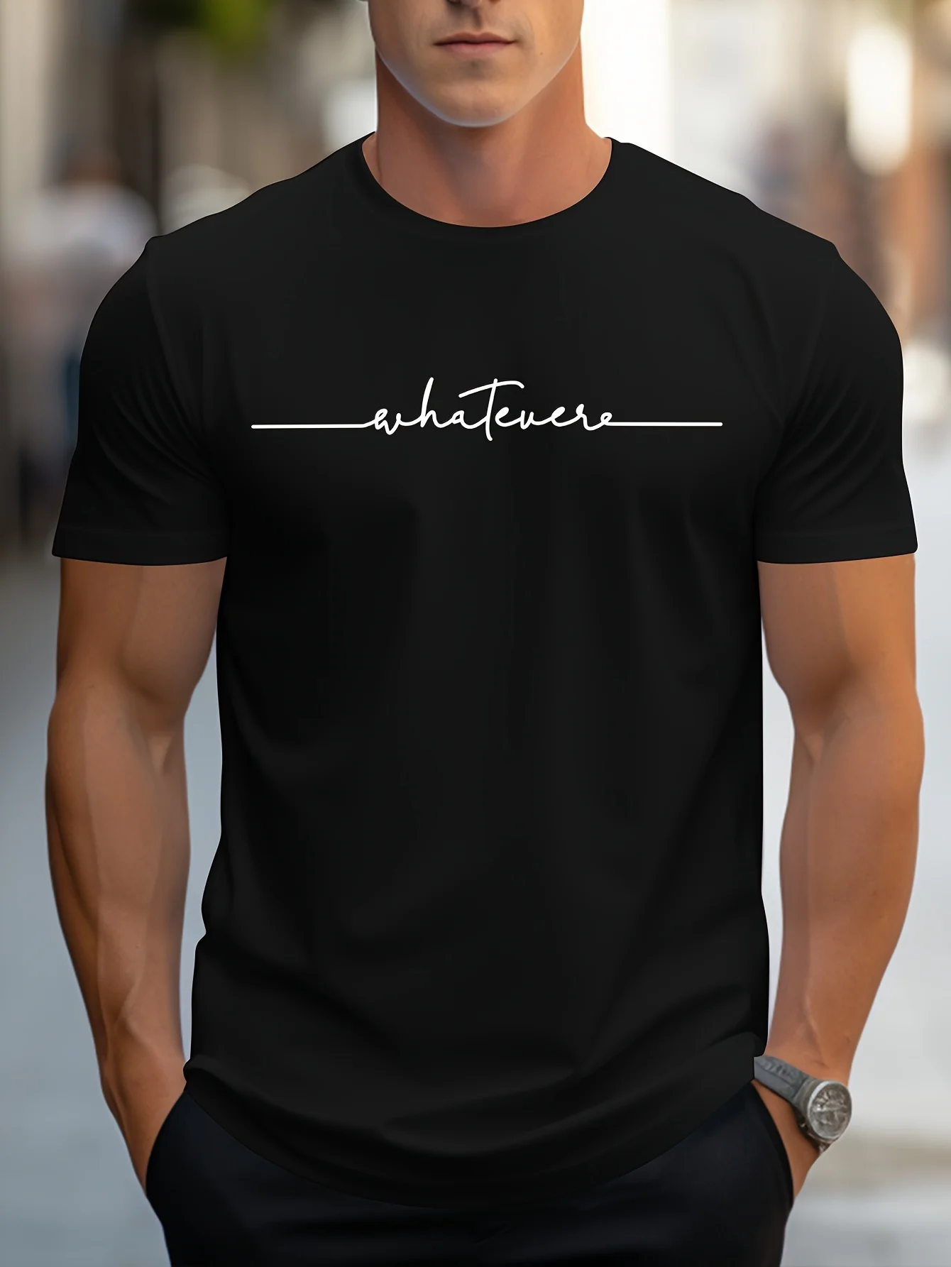 Men's Summer Casual Loose Size 100% Cotton Letter Print Round Neck Short Sleeve T-shirt Top