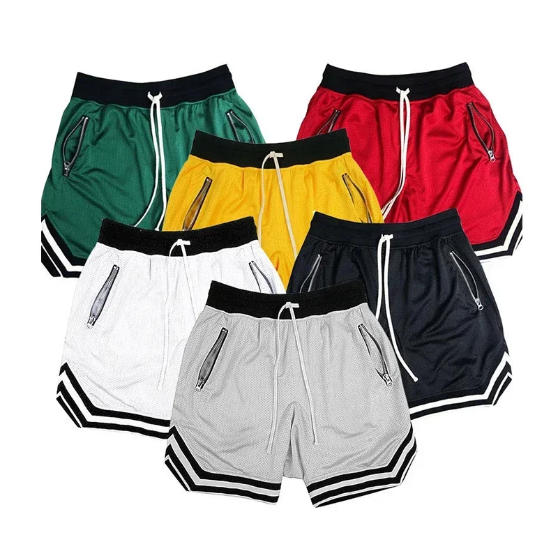 Men's Basketball Shorts Quick Dry Mesh Gym Shorts Fitness Male Sport Short Pants with Zipper Pockets Summer Multi-color S~5XL
