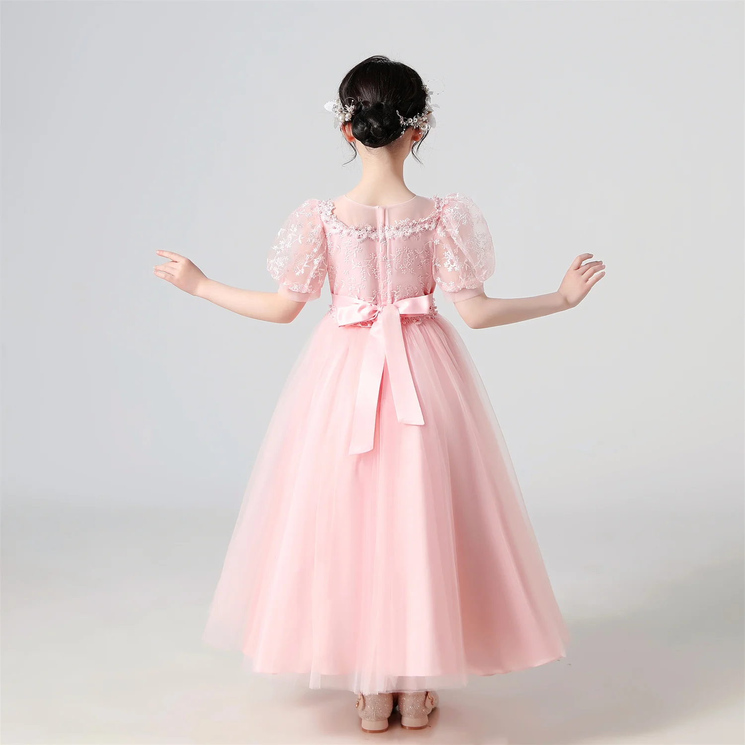 Girl Flower Dress Lace Embroidered Wedding Princess Dress Host Performance Costume Gown Christmas Party Evening Dresses