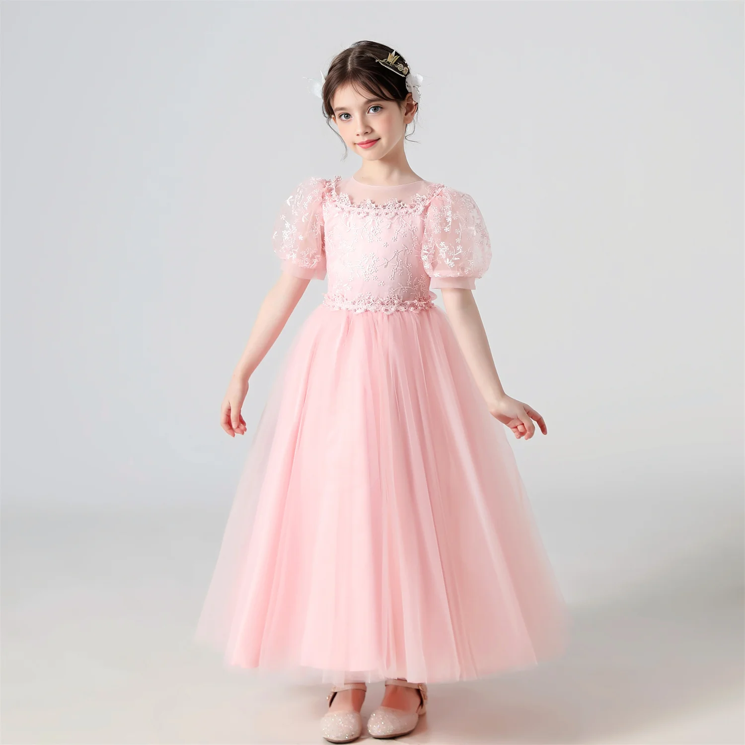 Girl Flower Dress Lace Embroidered Wedding Princess Dress Host Performance Costume Gown Christmas Party Evening Dresses