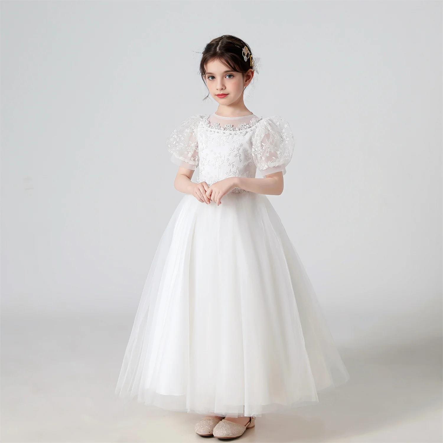 Girl Flower Dress Lace Embroidered Wedding Princess Dress Host Performance Costume Gown Christmas Party Evening Dresses