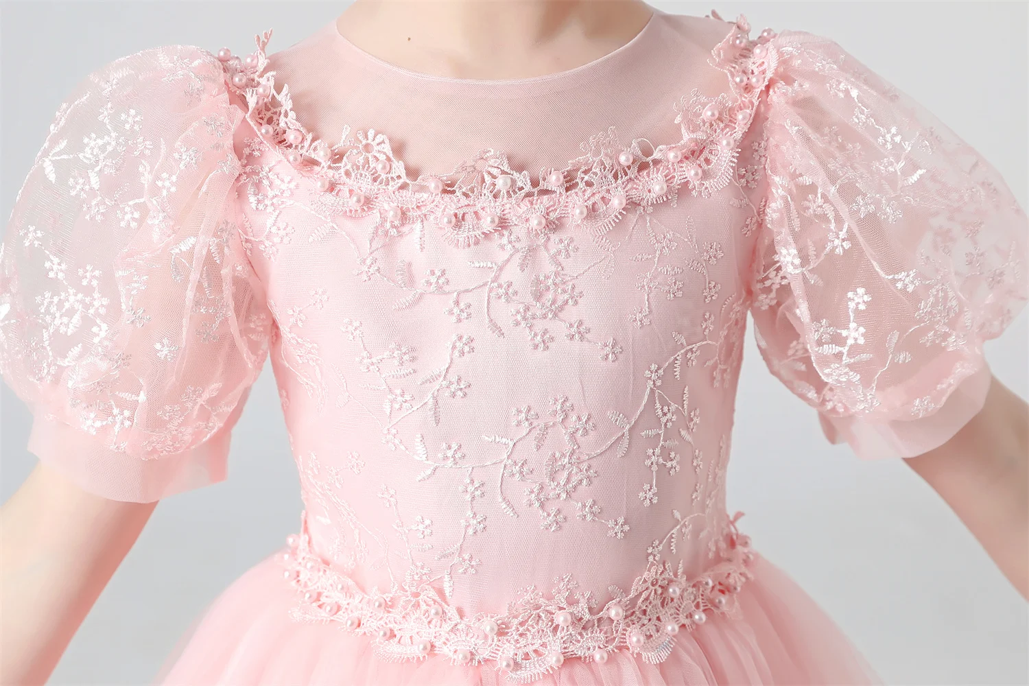 Girl Flower Dress Lace Embroidered Wedding Princess Dress Host Performance Costume Gown Christmas Party Evening Dresses