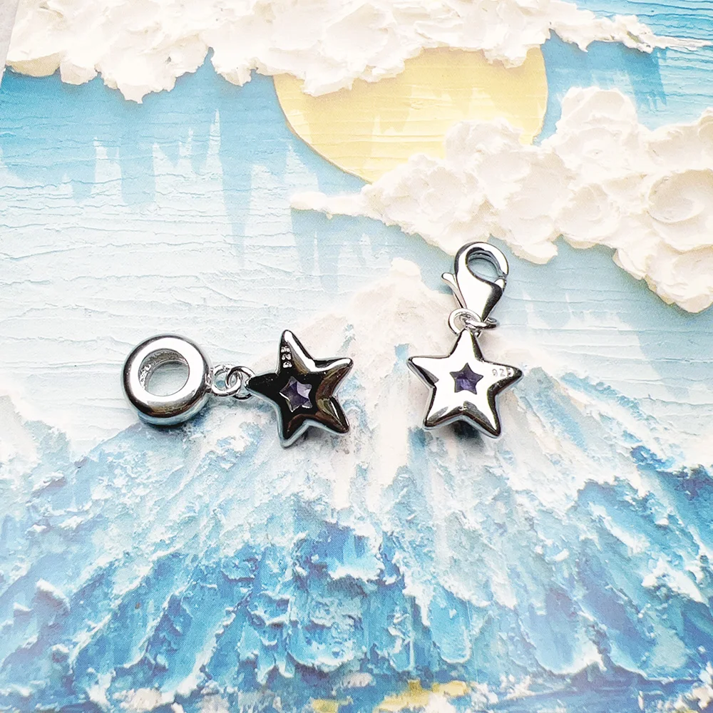 Violet Enamel Star Pendant Dangle Charm Hot Sell Europe Fashion European 925 Sterling Silver Trendy Gift For Women