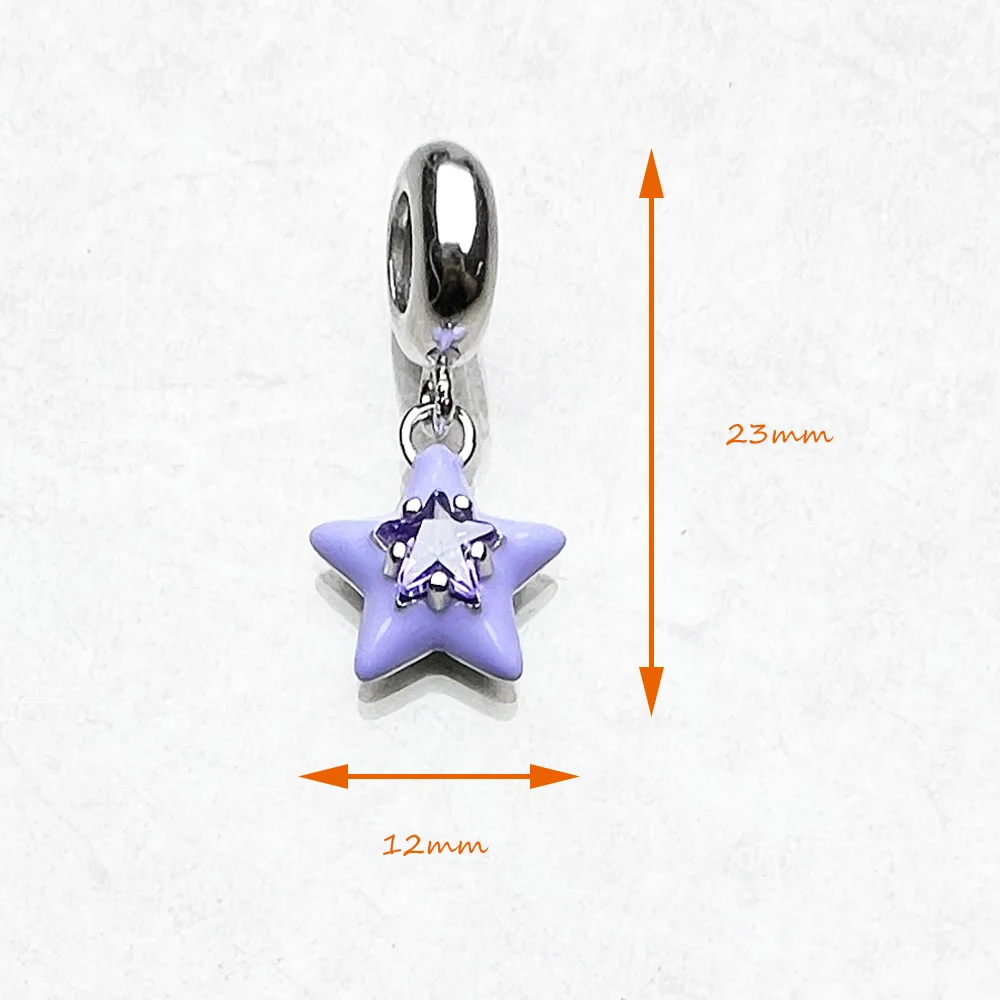 Violet Enamel Star Pendant Dangle Charm Hot Sell Europe Fashion European 925 Sterling Silver Trendy Gift For Women