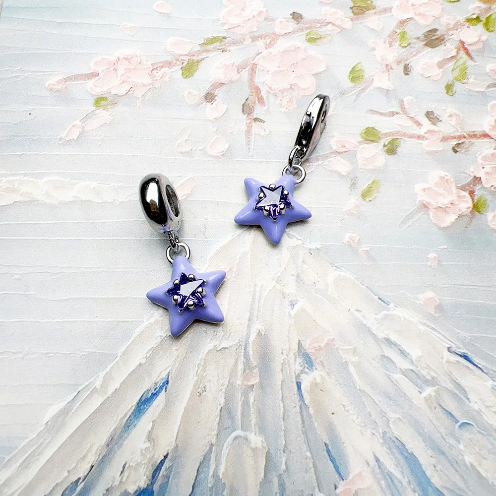 Violet Enamel Star Pendant Dangle Charm Hot Sell Europe Fashion European 925 Sterling Silver Trendy Gift For Women