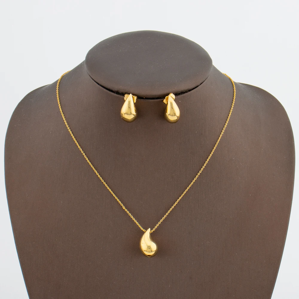 Gold Color Earrings and Necklace Jewelry Set for Women African Dubai Necklace Earrings Set for Engagement Party Accessories