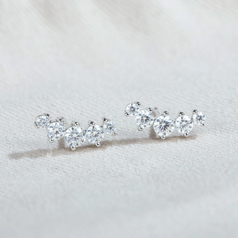 Real D Color Moissanite Stud Earrings for Women 925 Silver Smile Curved Earrings Mini Climber Studs Jewelry With Certificate