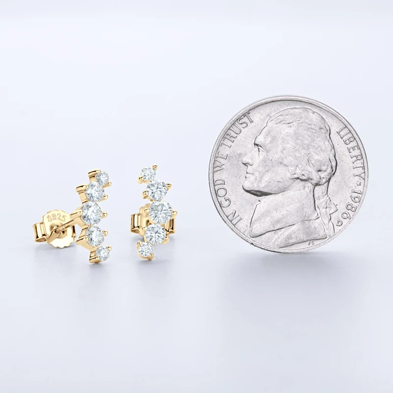 Real D Color Moissanite Stud Earrings for Women 925 Silver Smile Curved Earrings Mini Climber Studs Jewelry With Certificate