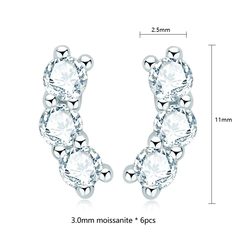 Real D Color Moissanite Stud Earrings for Women 925 Silver Smile Curved Earrings Mini Climber Studs Jewelry With Certificate