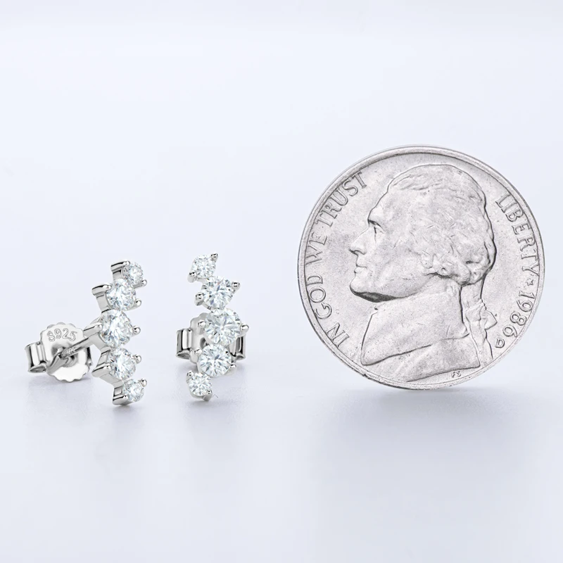 Real D Color Moissanite Stud Earrings for Women 925 Silver Smile Curved Earrings Mini Climber Studs Jewelry With Certificate