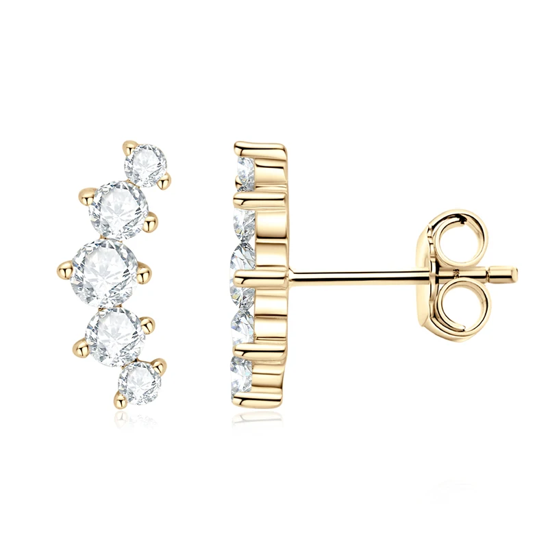 Real D Color Moissanite Stud Earrings for Women 925 Silver Smile Curved Earrings Mini Climber Studs Jewelry With Certificate