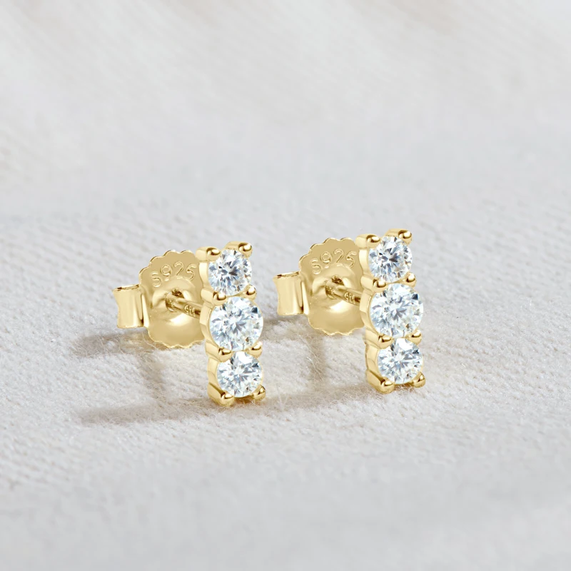 Real D Color Moissanite Stud Earrings for Women 925 Silver Smile Curved Earrings Mini Climber Studs Jewelry With Certificate