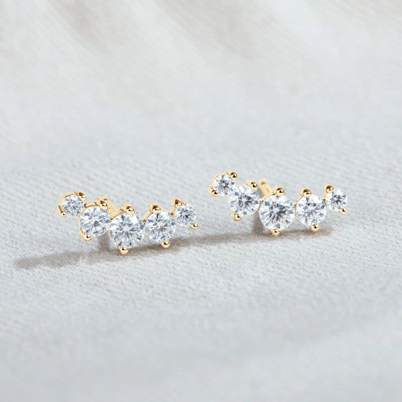Real D Color Moissanite Stud Earrings for Women 925 Silver Smile Curved Earrings Mini Climber Studs Jewelry With Certificate