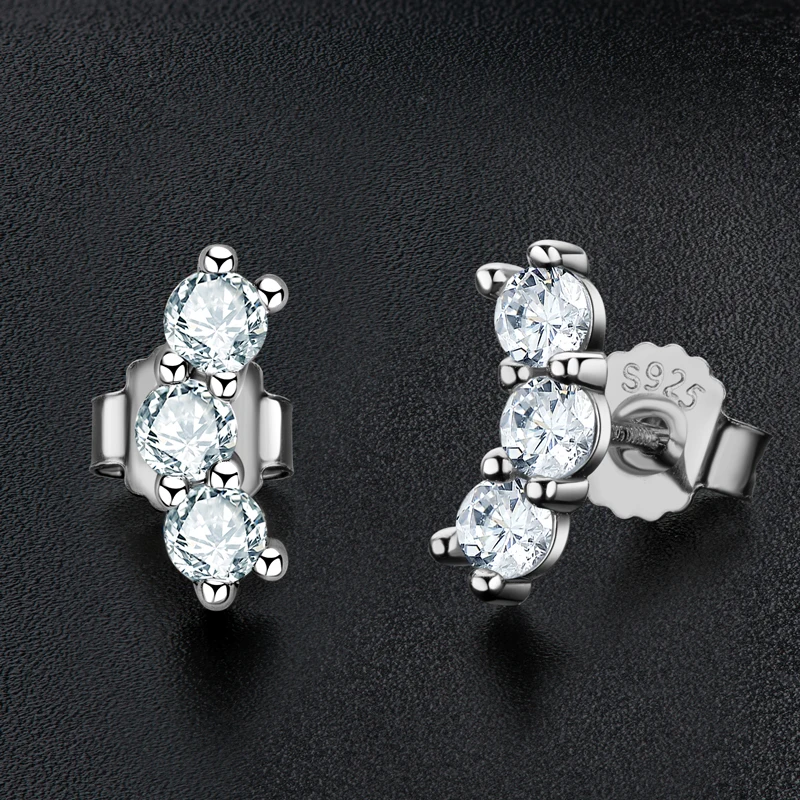 Real D Color Moissanite Stud Earrings for Women 925 Silver Smile Curved Earrings Mini Climber Studs Jewelry With Certificate