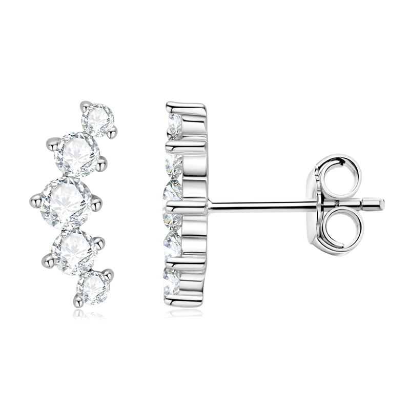 Real D Color Moissanite Stud Earrings for Women 925 Silver Smile Curved Earrings Mini Climber Studs Jewelry With Certificate