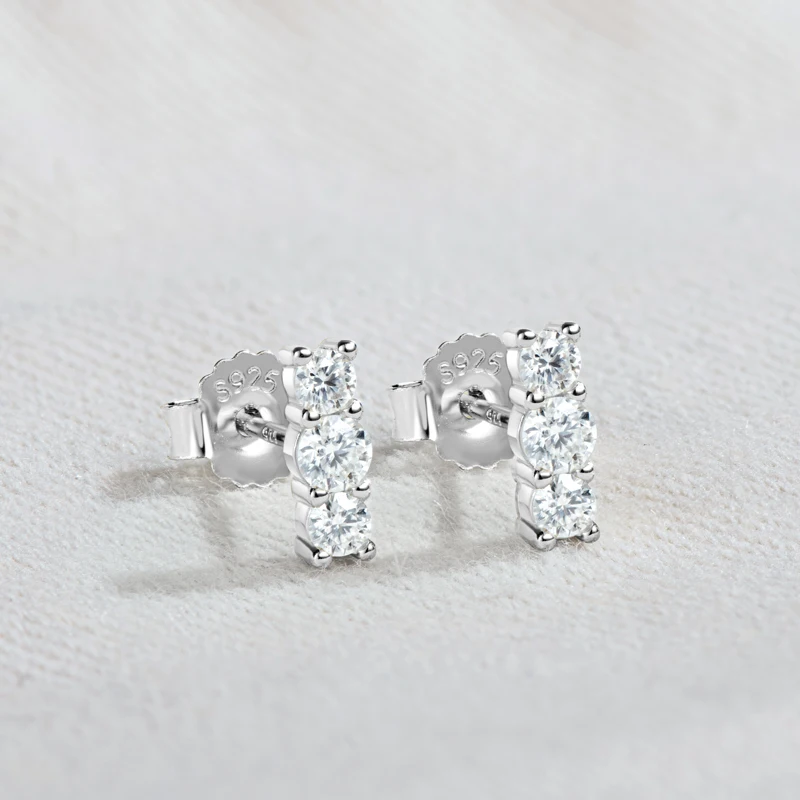 Real D Color Moissanite Stud Earrings for Women 925 Silver Smile Curved Earrings Mini Climber Studs Jewelry With Certificate