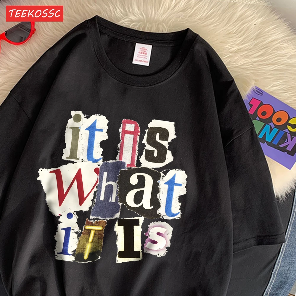 Fashion Cotton Women'S T-Shirts It Is What Funny Letter Printing Tops Oversize O-Neck Soft Short Sleeve Summer Female Clothes