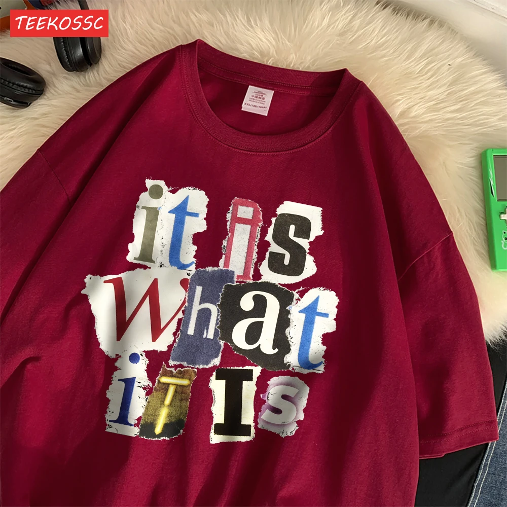 Fashion Cotton Women'S T-Shirts It Is What Funny Letter Printing Tops Oversize O-Neck Soft Short Sleeve Summer Female Clothes