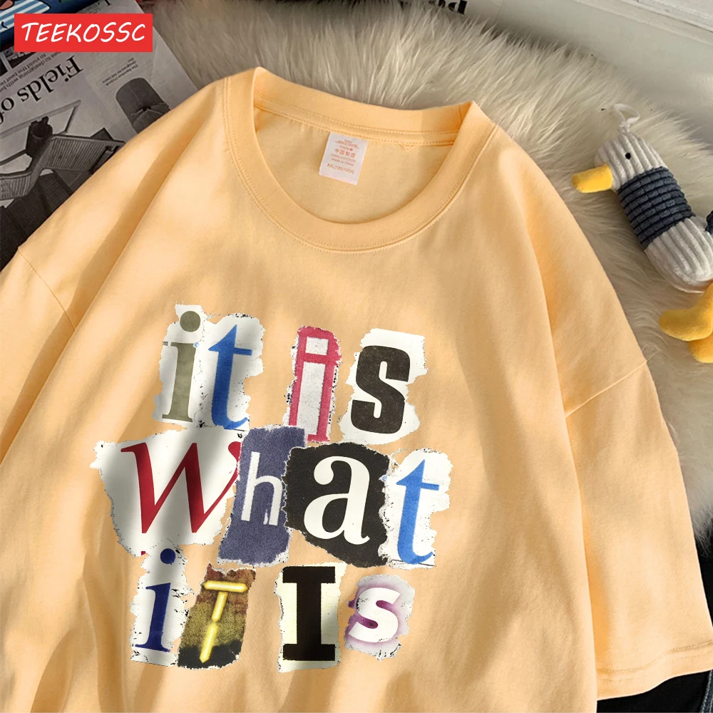 Fashion Cotton Women'S T-Shirts It Is What Funny Letter Printing Tops Oversize O-Neck Soft Short Sleeve Summer Female Clothes