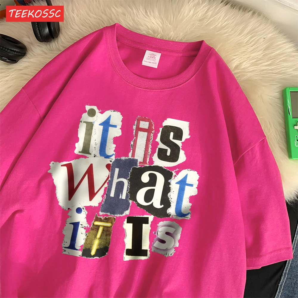 Fashion Cotton Women'S T-Shirts It Is What Funny Letter Printing Tops Oversize O-Neck Soft Short Sleeve Summer Female Clothes
