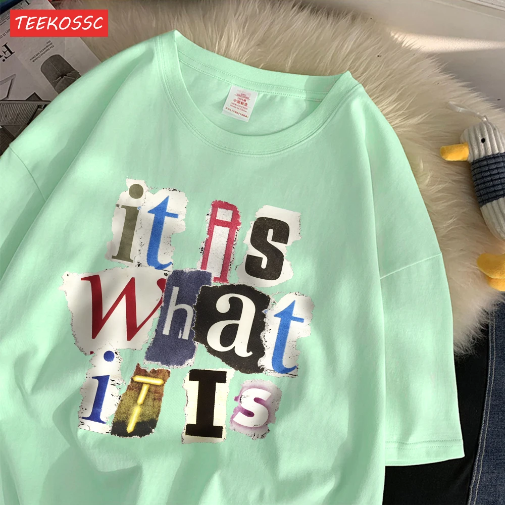 Fashion Cotton Women'S T-Shirts It Is What Funny Letter Printing Tops Oversize O-Neck Soft Short Sleeve Summer Female Clothes