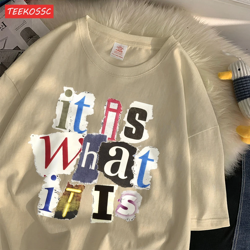Fashion Cotton Women'S T-Shirts It Is What Funny Letter Printing Tops Oversize O-Neck Soft Short Sleeve Summer Female Clothes