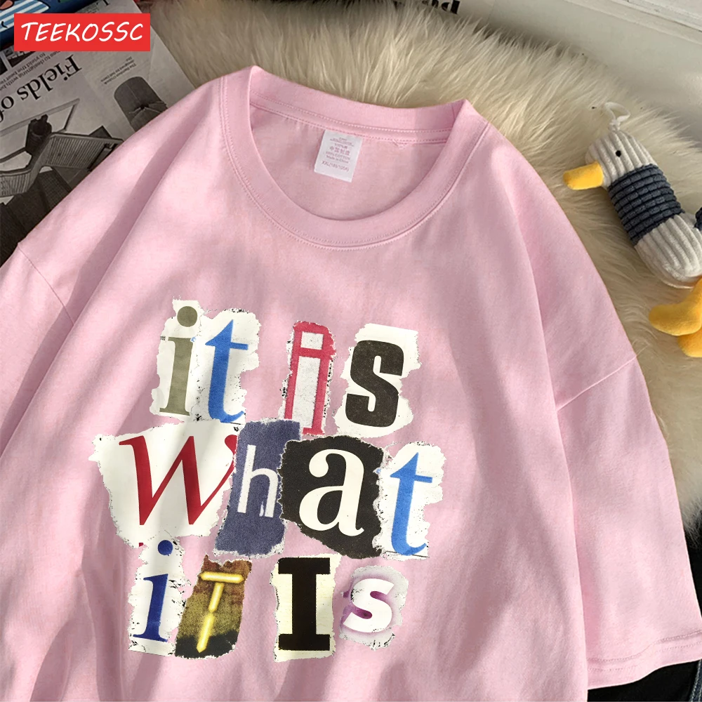 Fashion Cotton Women'S T-Shirts It Is What Funny Letter Printing Tops Oversize O-Neck Soft Short Sleeve Summer Female Clothes