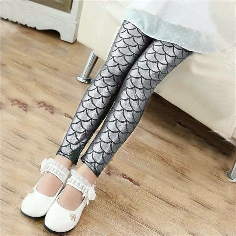 Summer Autumn Girls Leggings Mermaid Scale Printing Fall Girl Colorful Shiny Hot Pants Slim Trousers Kids Clothes 3-10Y