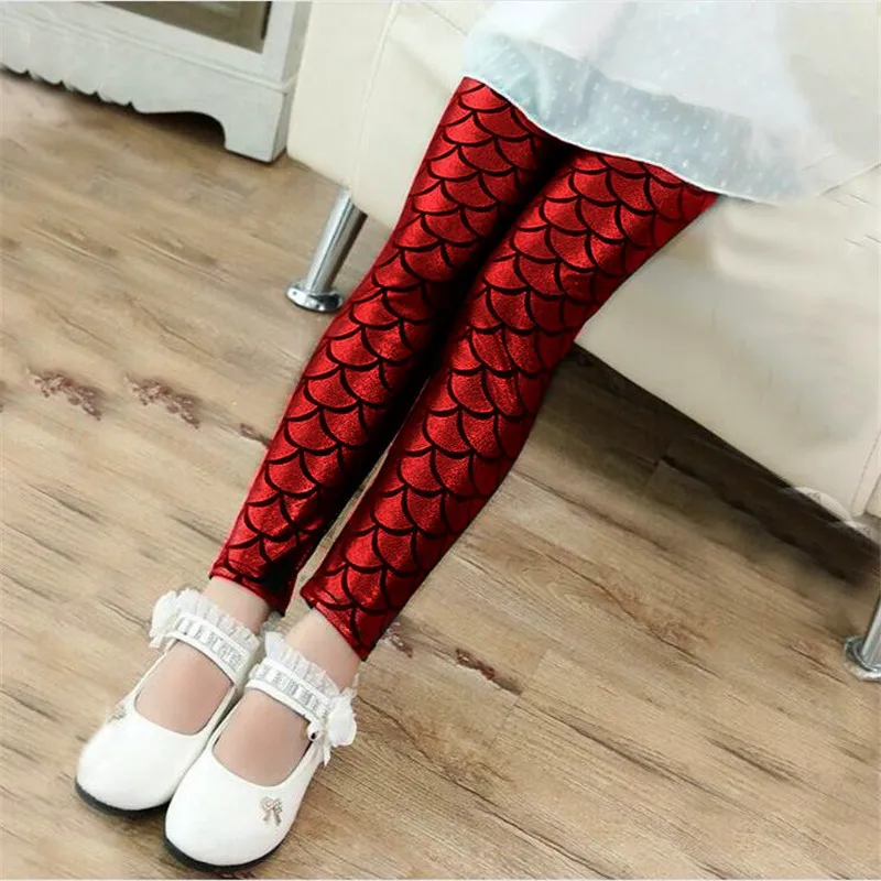 Summer Autumn Girls Leggings Mermaid Scale Printing Fall Girl Colorful Shiny Hot Pants Slim Trousers Kids Clothes 3-10Y