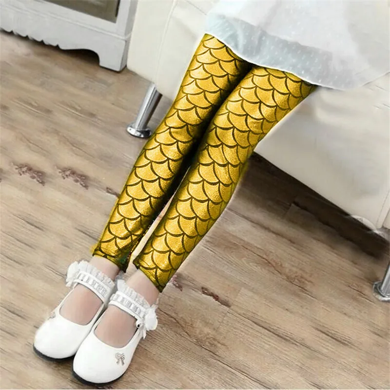 Summer Autumn Girls Leggings Mermaid Scale Printing Fall Girl Colorful Shiny Hot Pants Slim Trousers Kids Clothes 3-10Y