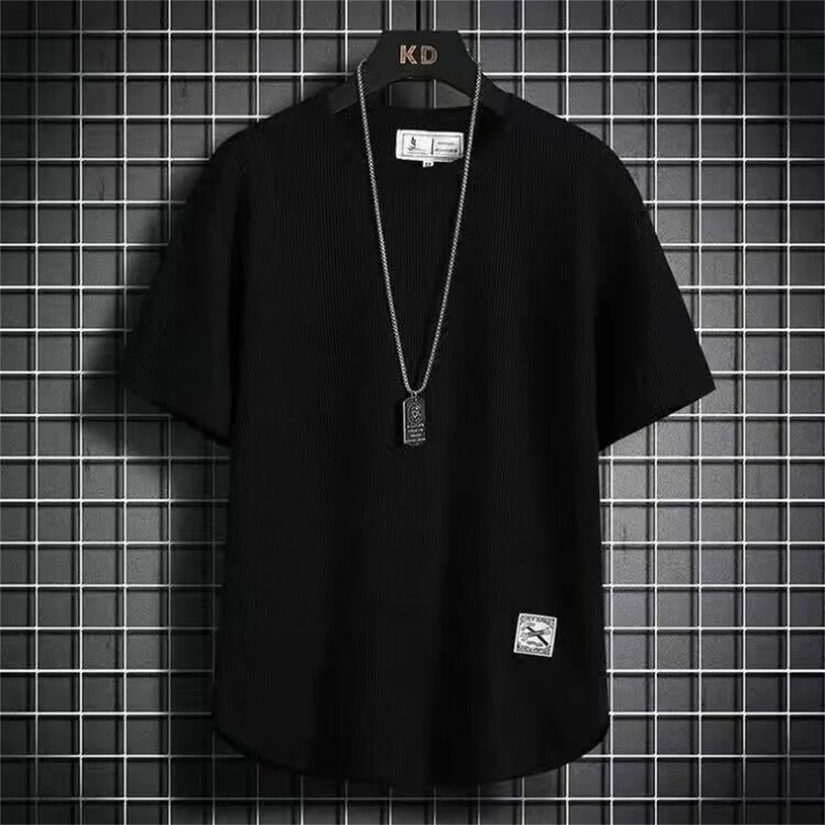 Black Waffle T-shirts For Men White Blue Tee Casual T shirt Oversized Tops 2024 Quality Unisex Short Tshirts Tees Men Clothing