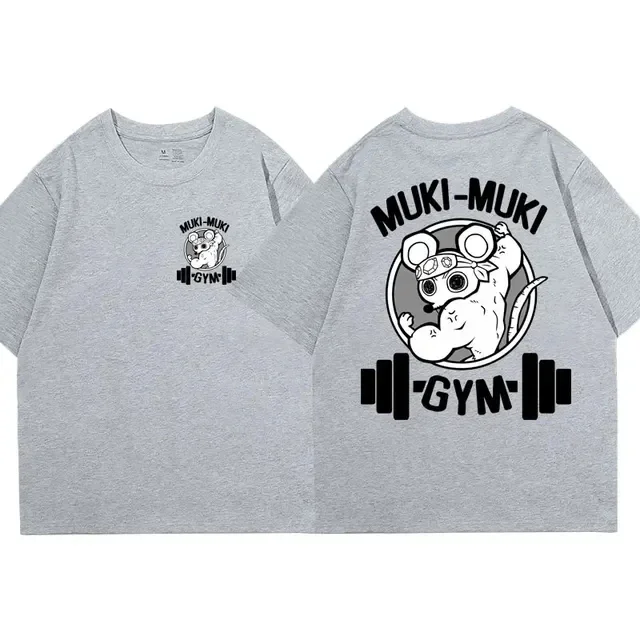 Anime Demon Slayer Uzui Tengen Print T-shirts Unisex Funny Ninja Mice Muki Muki Gym T Shirt Muscular Mouse Oversized T-shirt