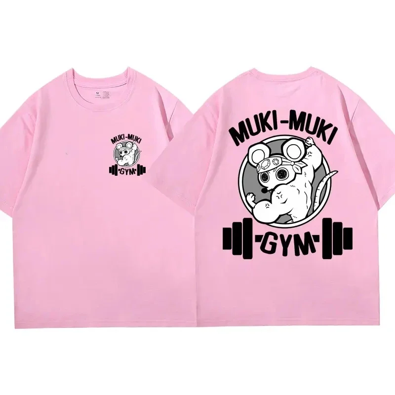 Anime Demon Slayer Uzui Tengen Print T-shirts Unisex Funny Ninja Mice Muki Muki Gym T Shirt Muscular Mouse Oversized T-shirt