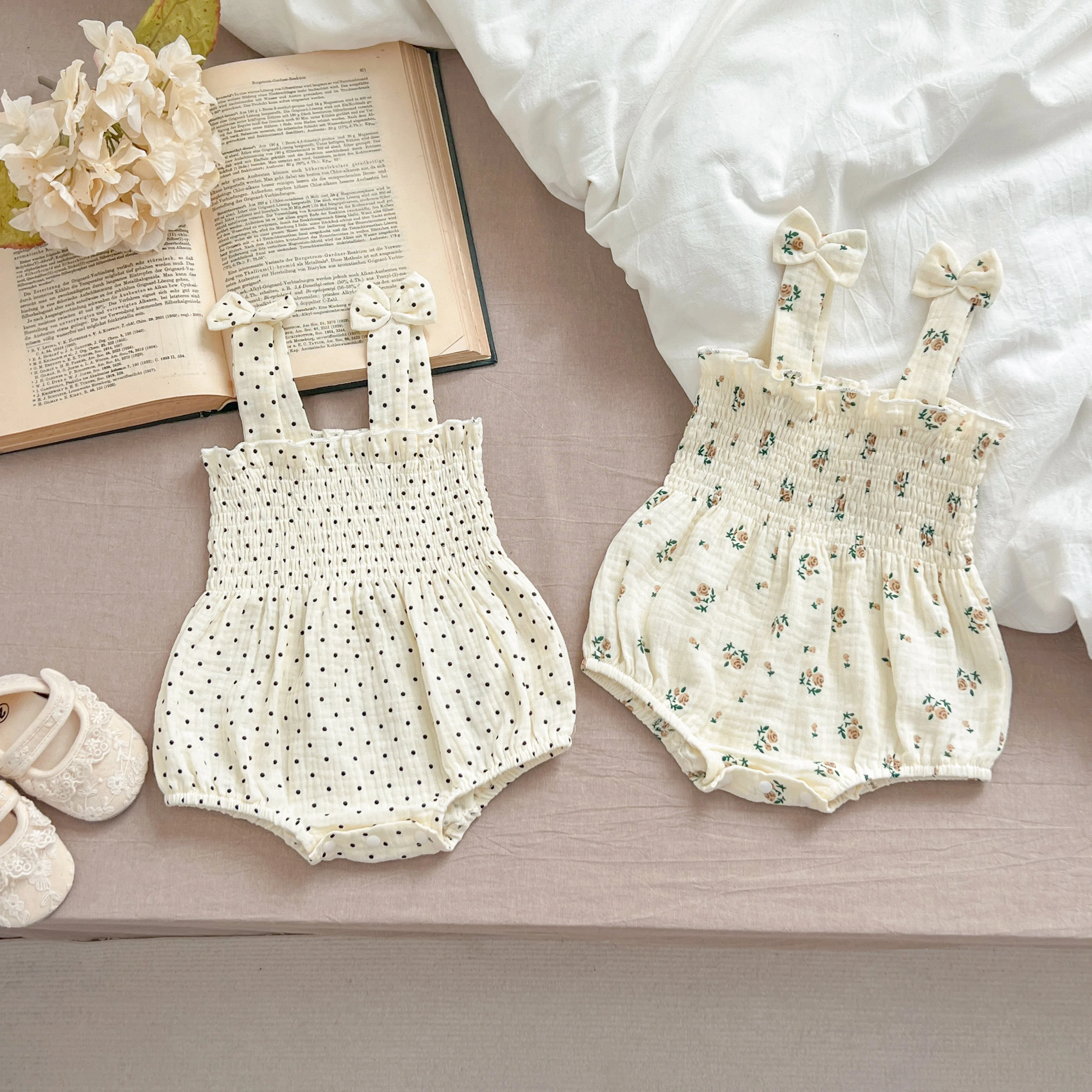 Summer Outfit Kids Baby Clothes Cotton Sleeveless Rompers Newborn Girls Clothes Toddlers Flower Bow Kids One-pieces Bodysuits