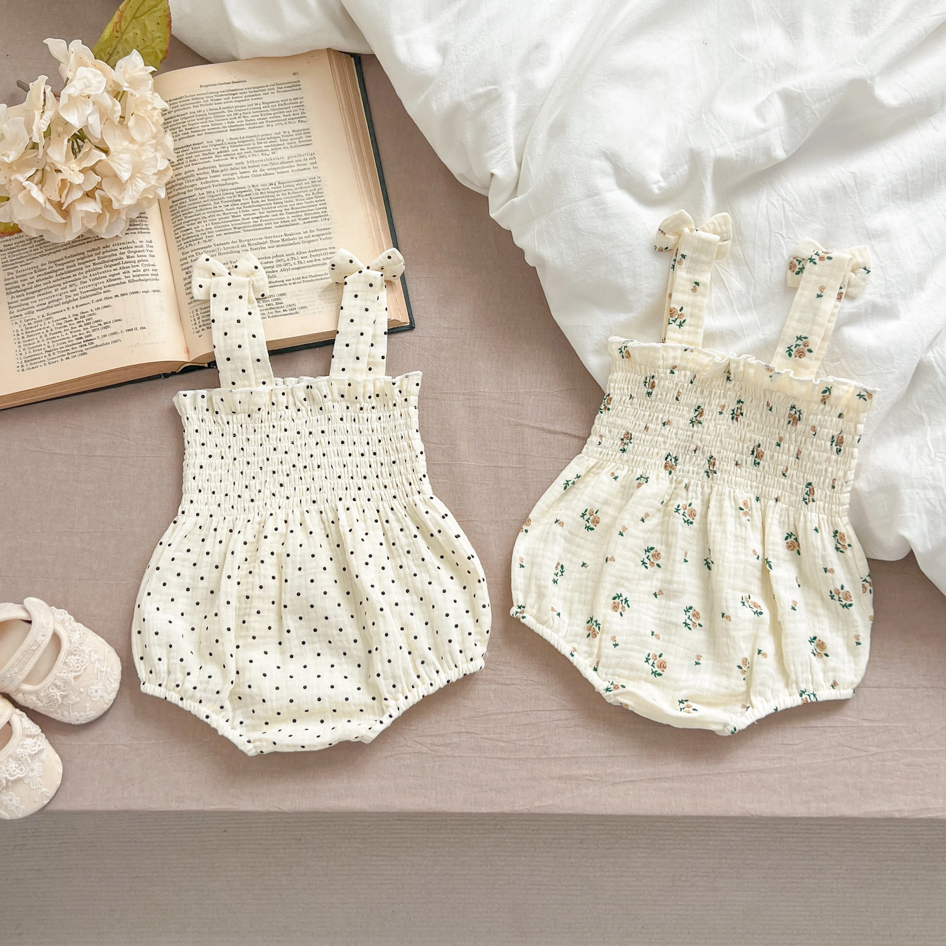 Summer Outfit Kids Baby Clothes Cotton Sleeveless Rompers Newborn Girls Clothes Toddlers Flower Bow Kids One-pieces Bodysuits
