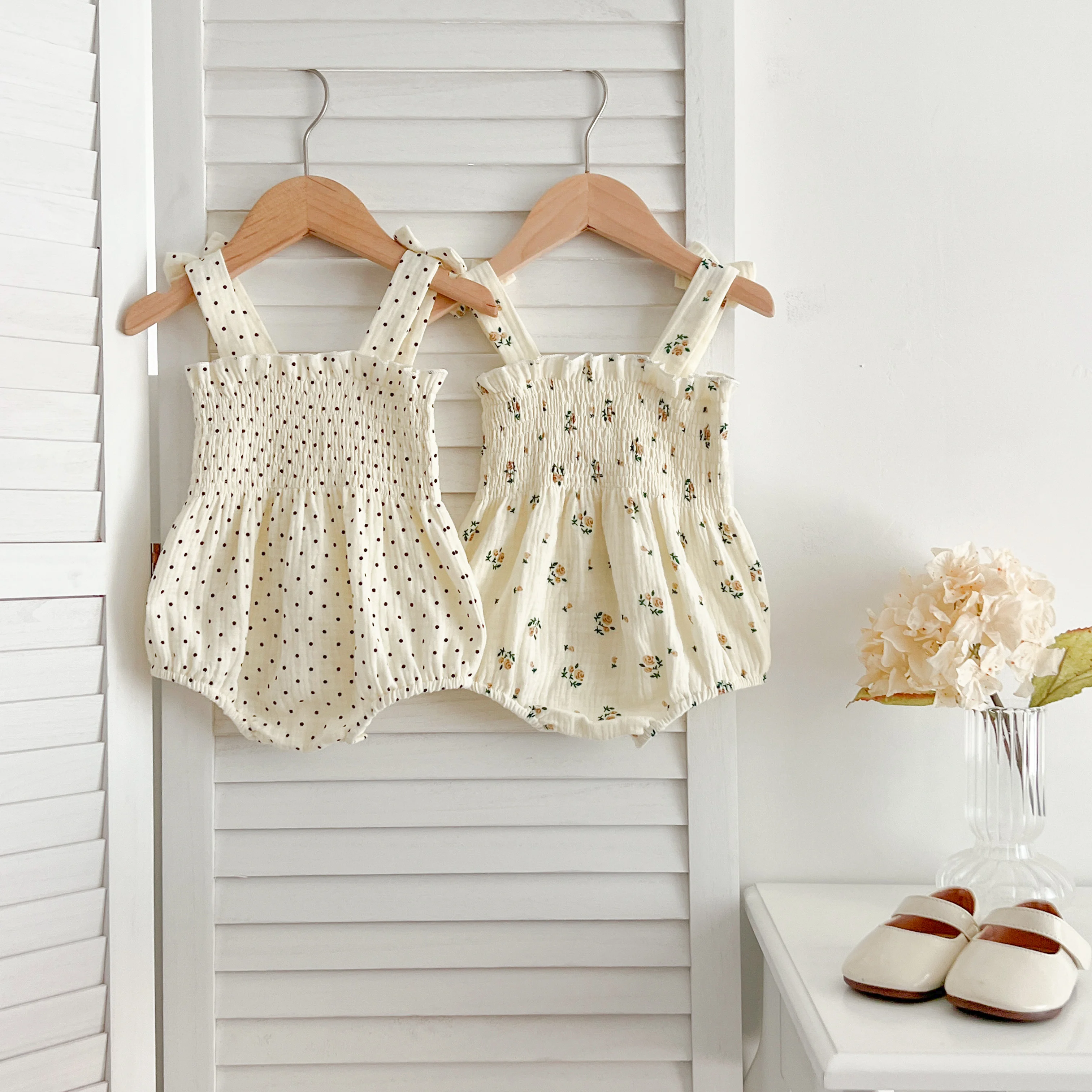 Summer Outfit Kids Baby Clothes Cotton Sleeveless Rompers Newborn Girls Clothes Toddlers Flower Bow Kids One-pieces Bodysuits