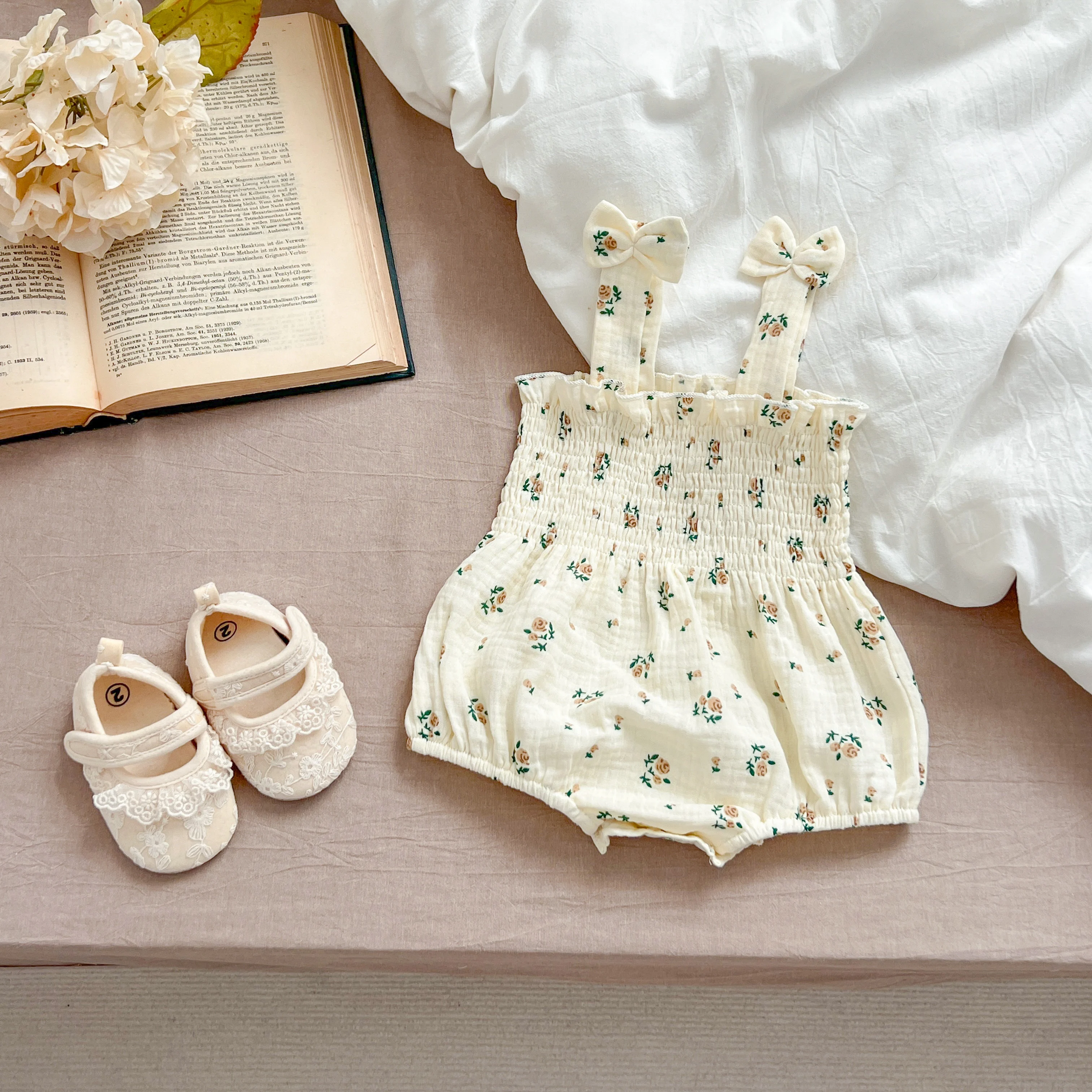 Summer Outfit Kids Baby Clothes Cotton Sleeveless Rompers Newborn Girls Clothes Toddlers Flower Bow Kids One-pieces Bodysuits