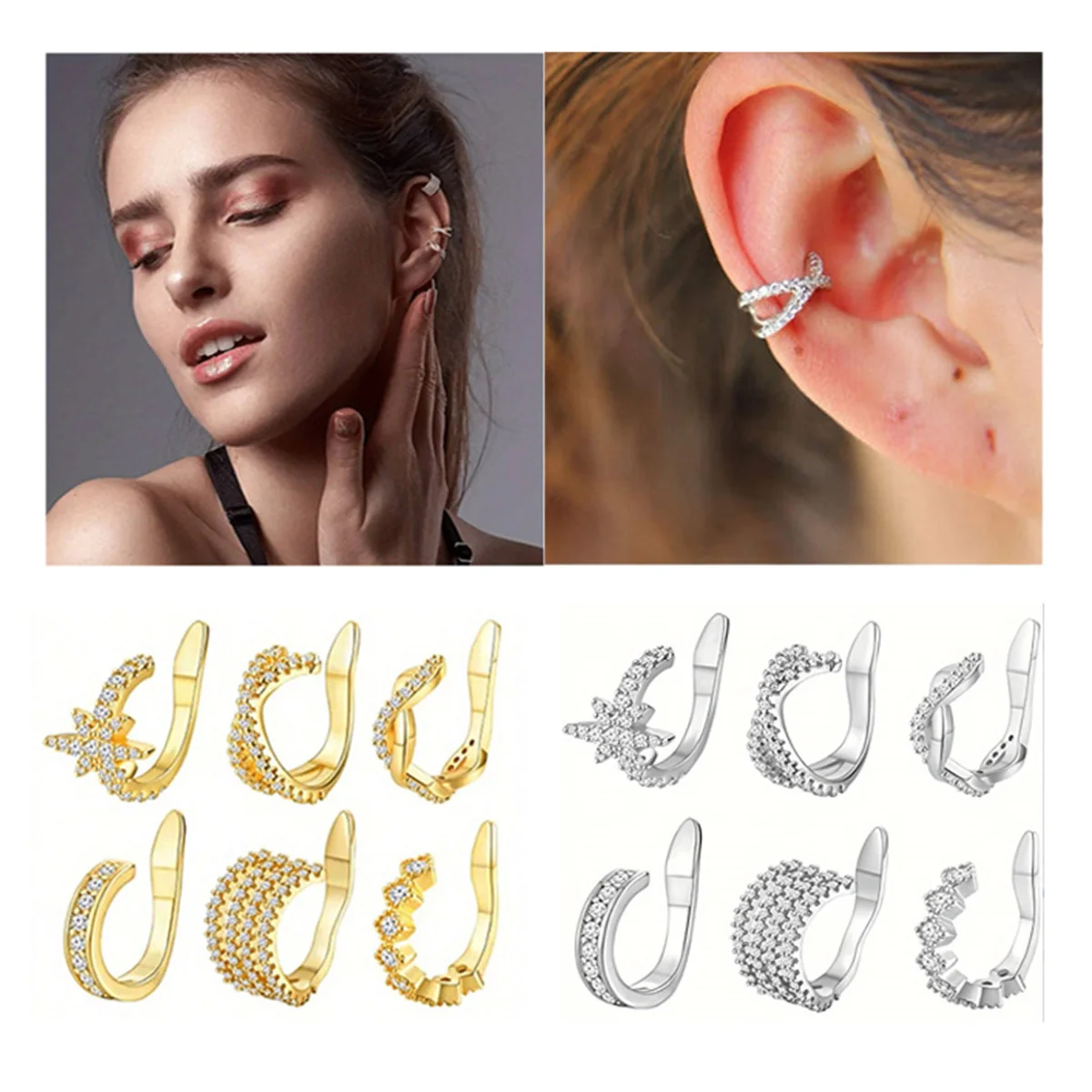 1Pc Hypoallergenic Huggie Earring Cuff for Women Men Sparkling Cubic Zerconia Fake Cartilage Clip On Earing No Piercing Jewelry