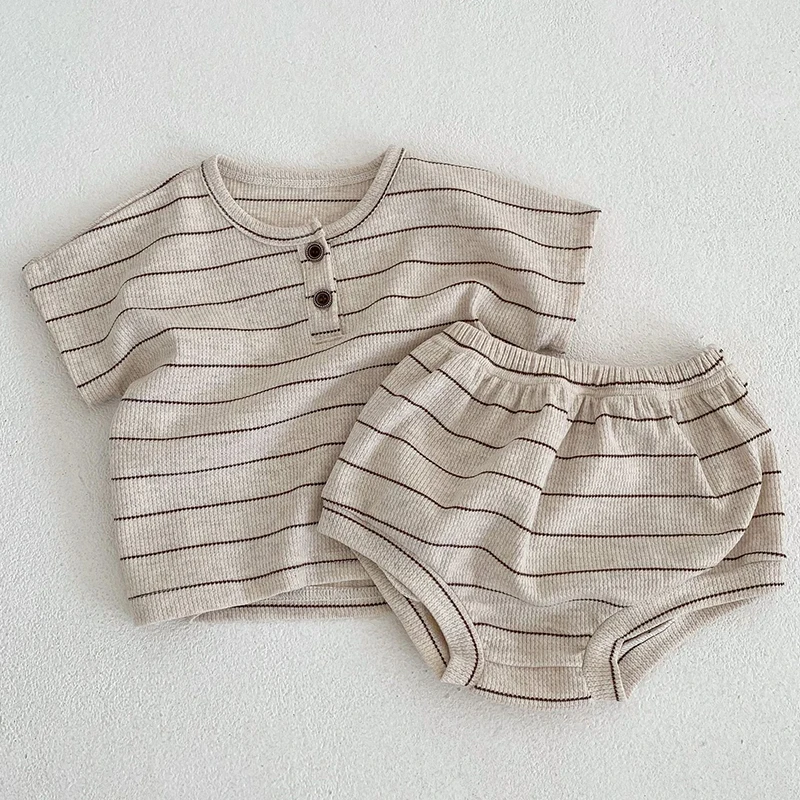 2024 Summer Lining Baby Clothing Set Striped Tee and Bloomer 2 Pcs Boy Clothes Suit Outfits Infant Cute Pure Clothing Set