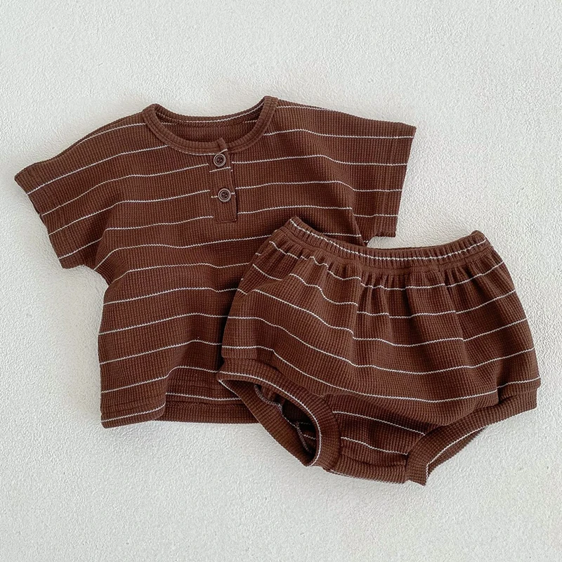 2024 Summer Lining Baby Clothing Set Striped Tee and Bloomer 2 Pcs Boy Clothes Suit Outfits Infant Cute Pure Clothing Set