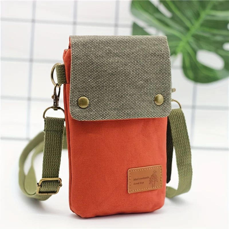Mini Fabric Crossbody Bag, Color Contrast Cell Phone Bag, Vintage Shoulder Purse For Women Small Crossbody Bag New All-match